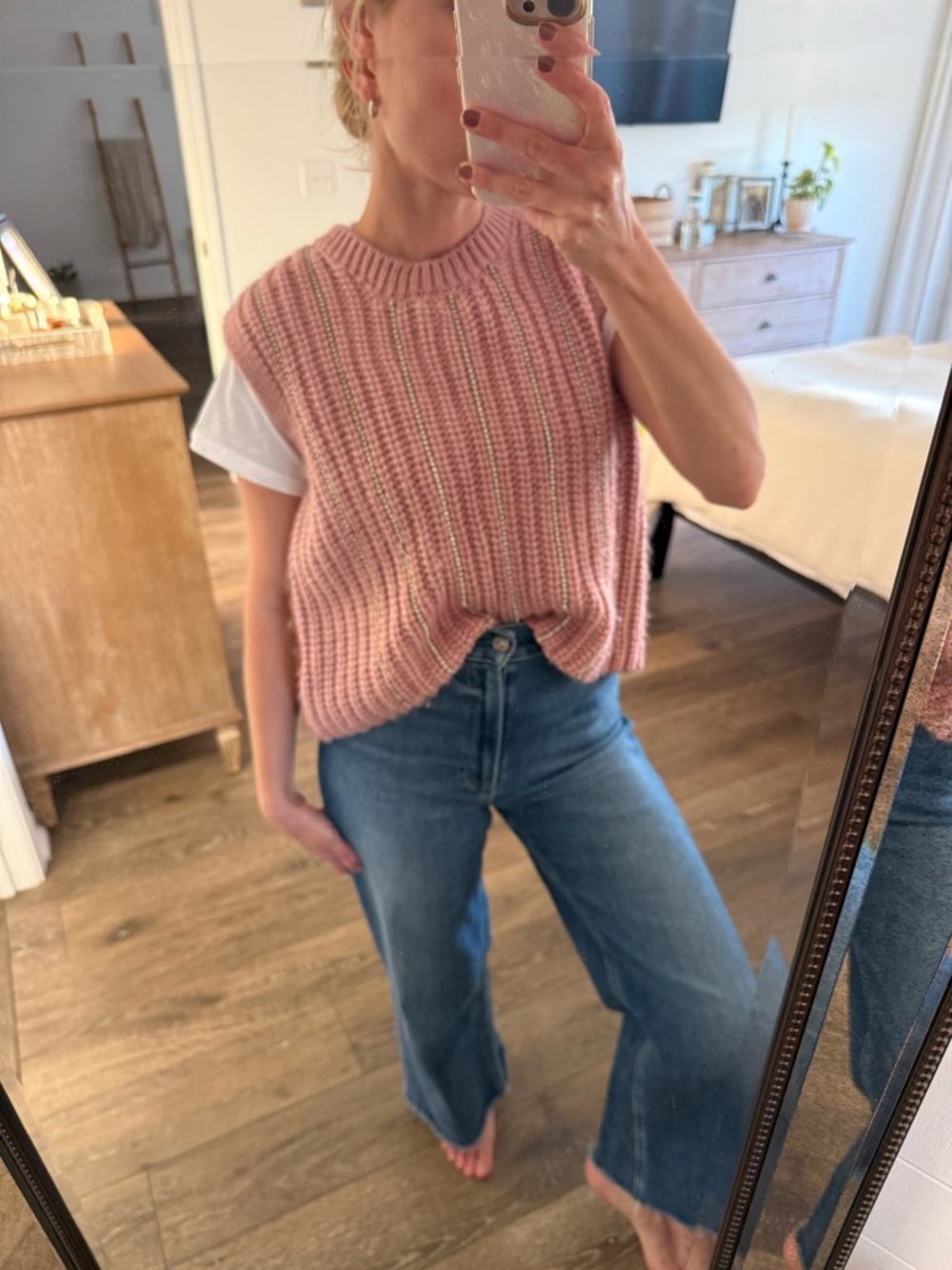 Pilcro Chunky Pink Knit Sleeveless Sweater Vest with rhinestones